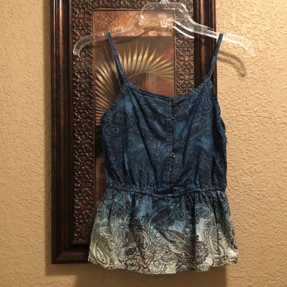 Arizona Jean Co camisole top. Paisley print. Blue/tan/brown. Worn once or twice.